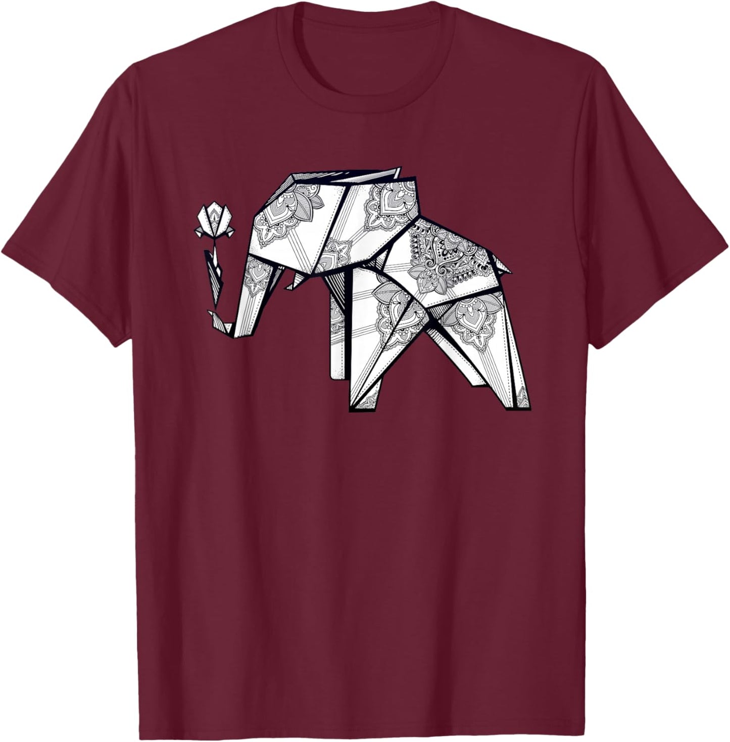 Stay Weird - Origami Elephant - Geometric Boho T-Shirt - T-Shirt | Maroon