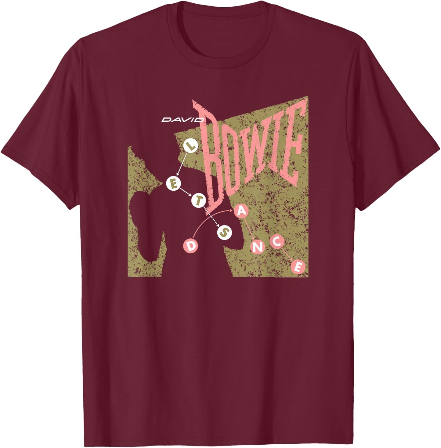 David Bowie Let's Dance Pink and Gold , Black, S T-Shirt - T-Shirt | Maroon