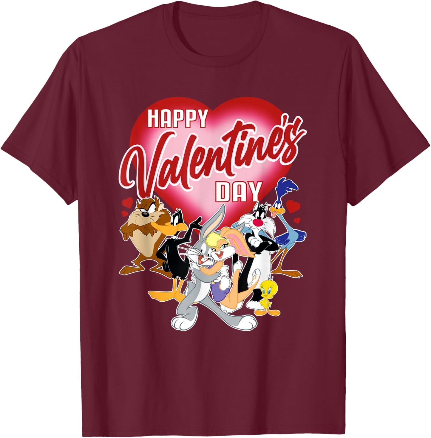 Looney Tunes Valentines Day Bugs Lola Tweety Taz Daffy T-Shirt - T-Shirt | Maroon