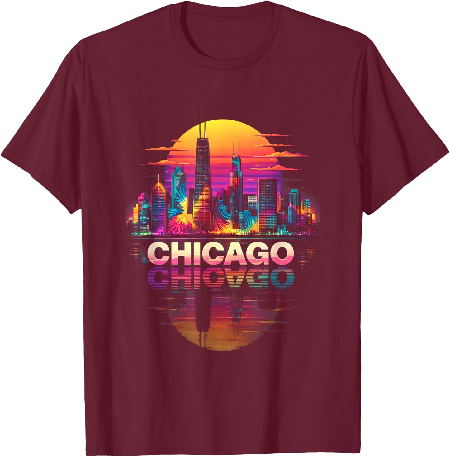 I Love Chicago Skyline Chicago City Tie Dye Souvenir Chicago T-Shirt - T-Shirt | Maroon