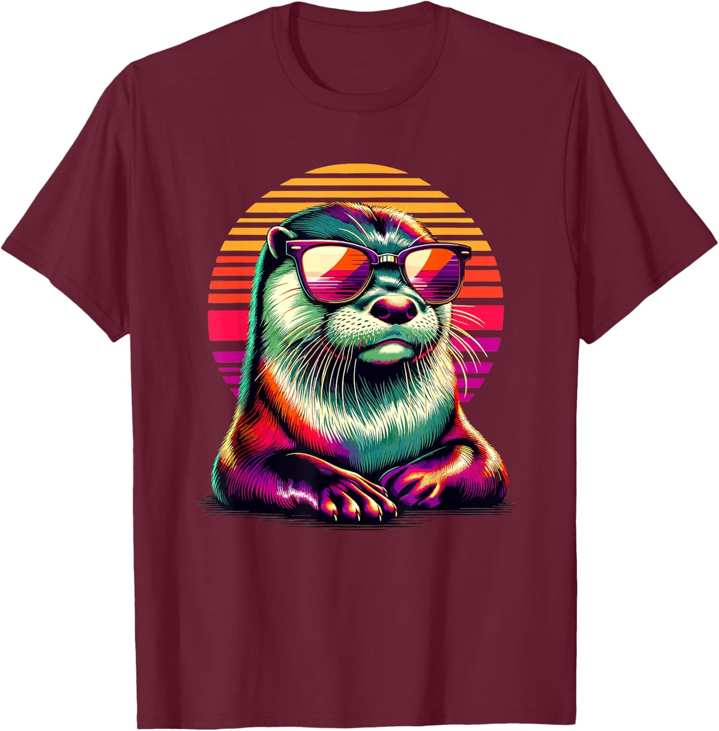 Colorful Pop Art Sunglasses Otter Sea Otters T-Shirt - T-Shirt | Maroon