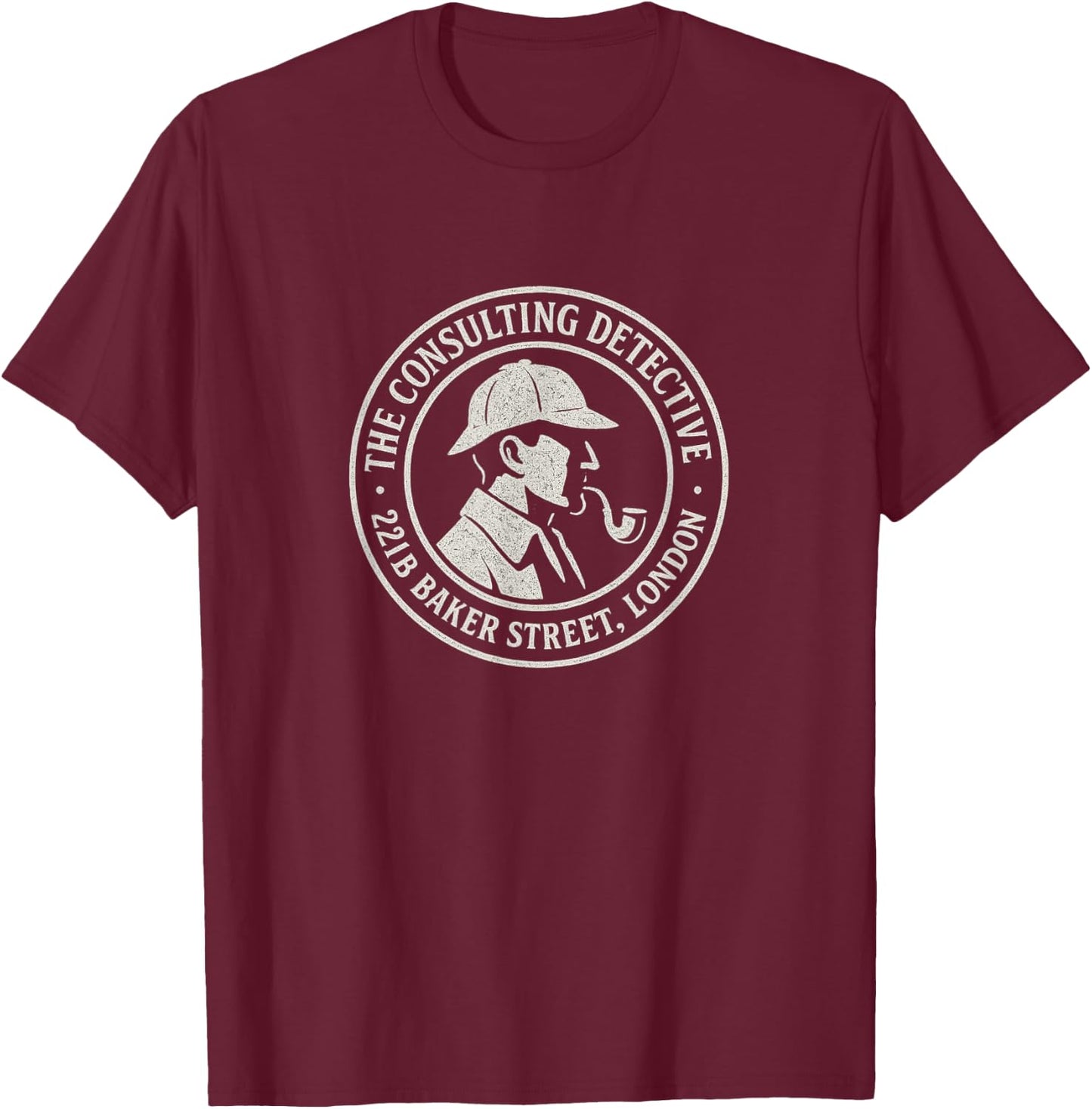 Sherlock Holmes Consulting Detective 221B Baker Street Badge T-Shirt - T-Shirt | Maroon