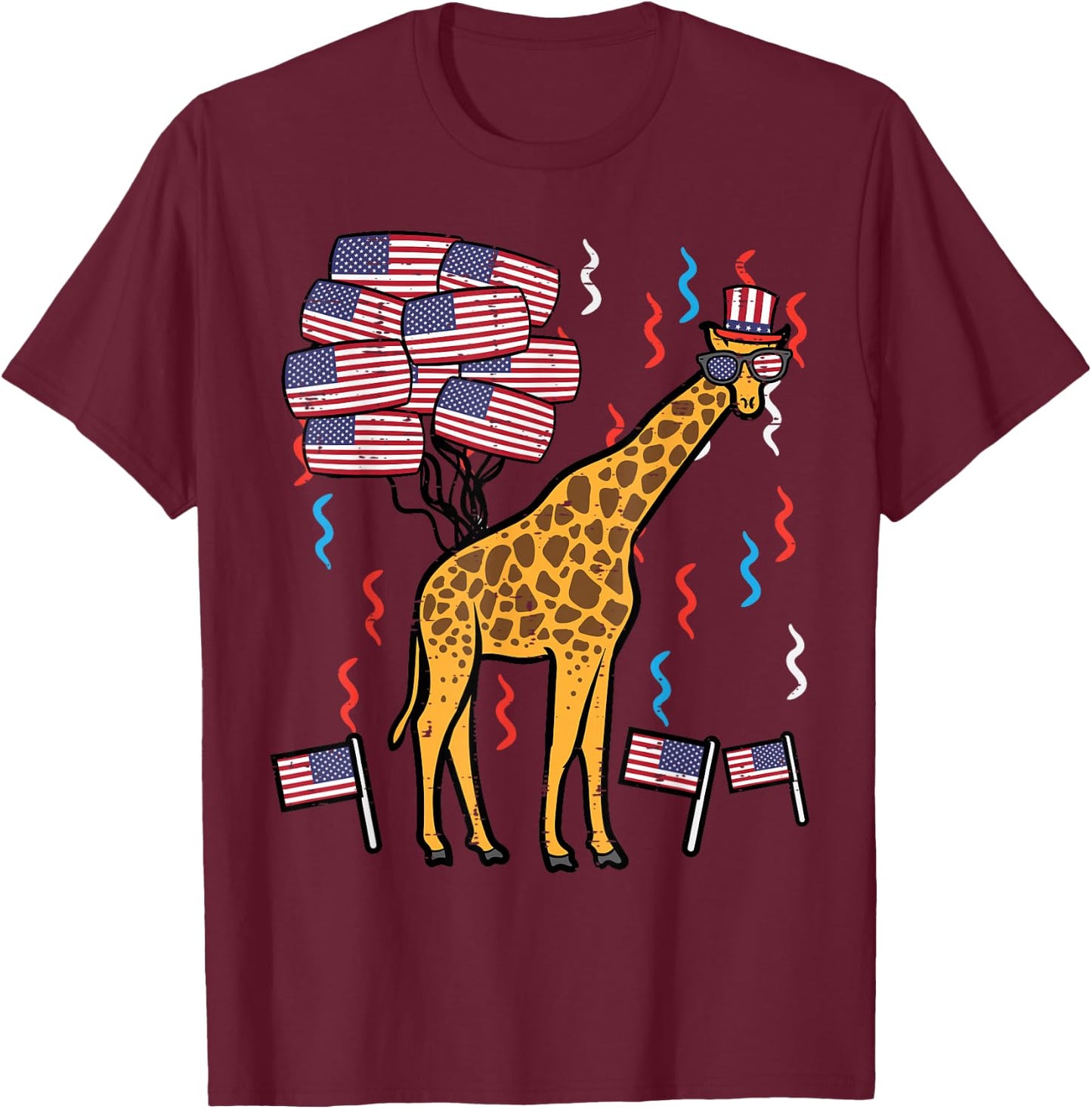 4th Of July Giraffe US Flags Zoo Patriotic Boys Girls Kids T-Shirt - T-Shirt | Maroon