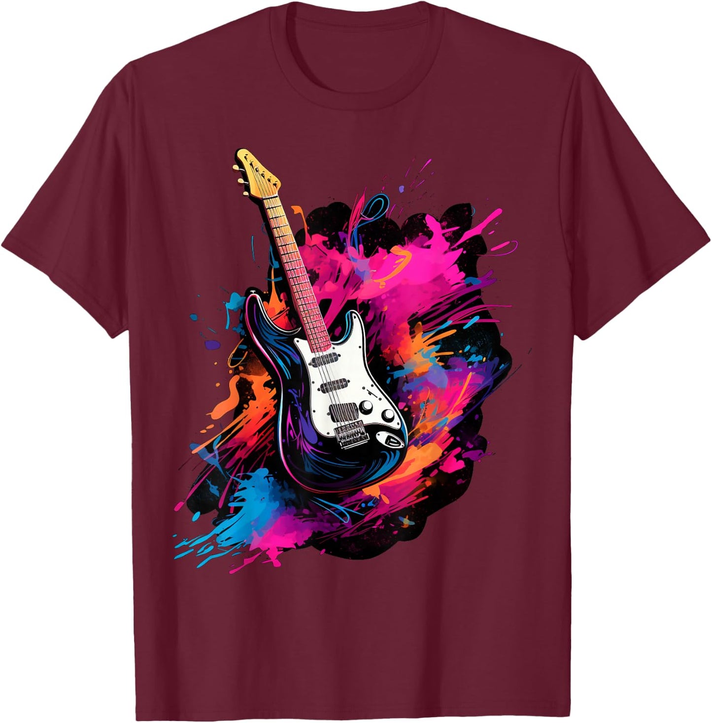 Electric Guitar , Women and Children, black T-Shirt - T-Shirt | Maroon