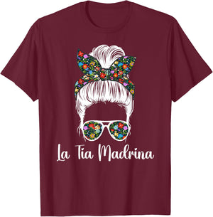 La Tia Madrina Messy Bun Tia Madrina Proposal T-Shirt - T-Shirt | Maroon