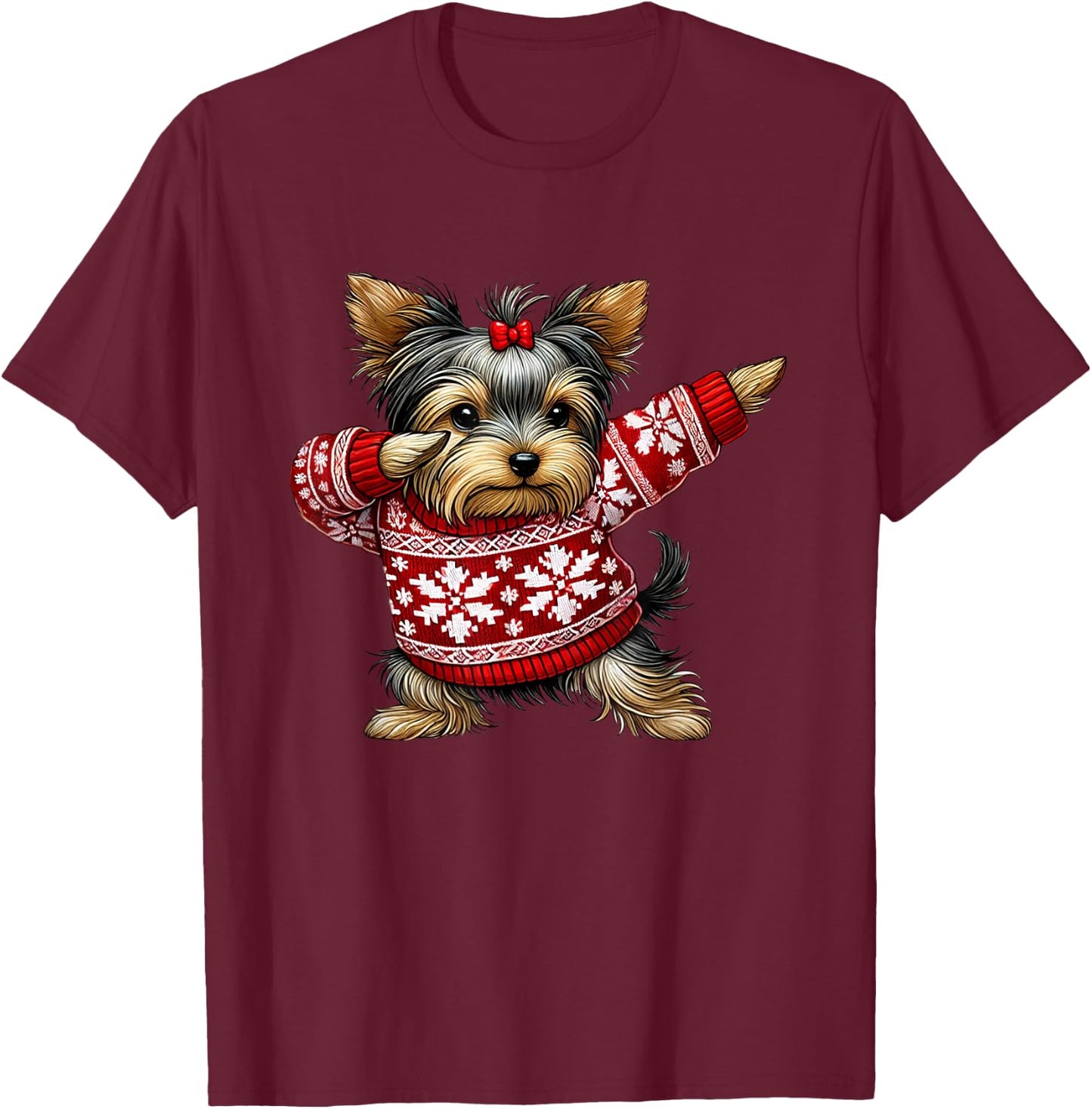 Kids, Men, Women Yorkshire Terrier Christmas Yorkie Ugly Christmas Black Short Sleeve Small T-Shirt - T-Shirt | Maroon