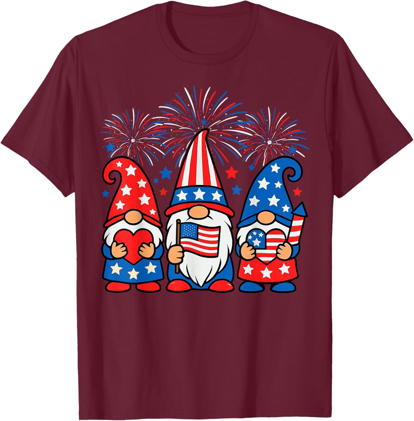 Gnomes American Flag Independence Day Patriotic 4th of July T-Shirt - T-Shirt | Maroon