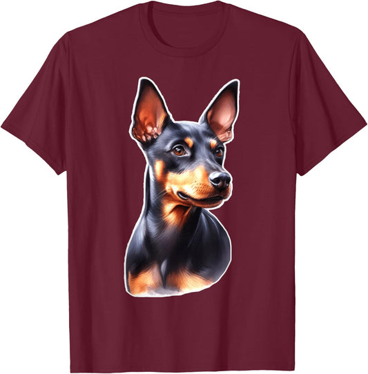 Urban Empyre Manchester Terrier Dog , Black, Small, -Adults/Kids, Short Sleeve T-Shirt - T-Shirt | Maroon