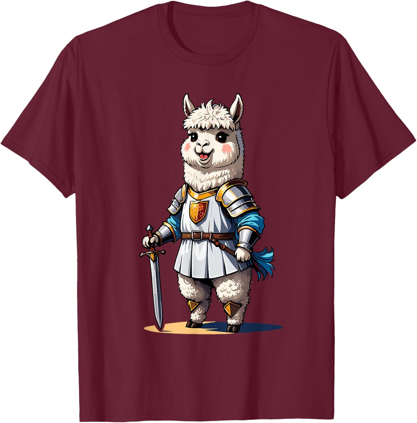 Alpaca Knight Sword and Shield Fantasy Roleplaying Gamers T-Shirt - T-Shirt | Maroon