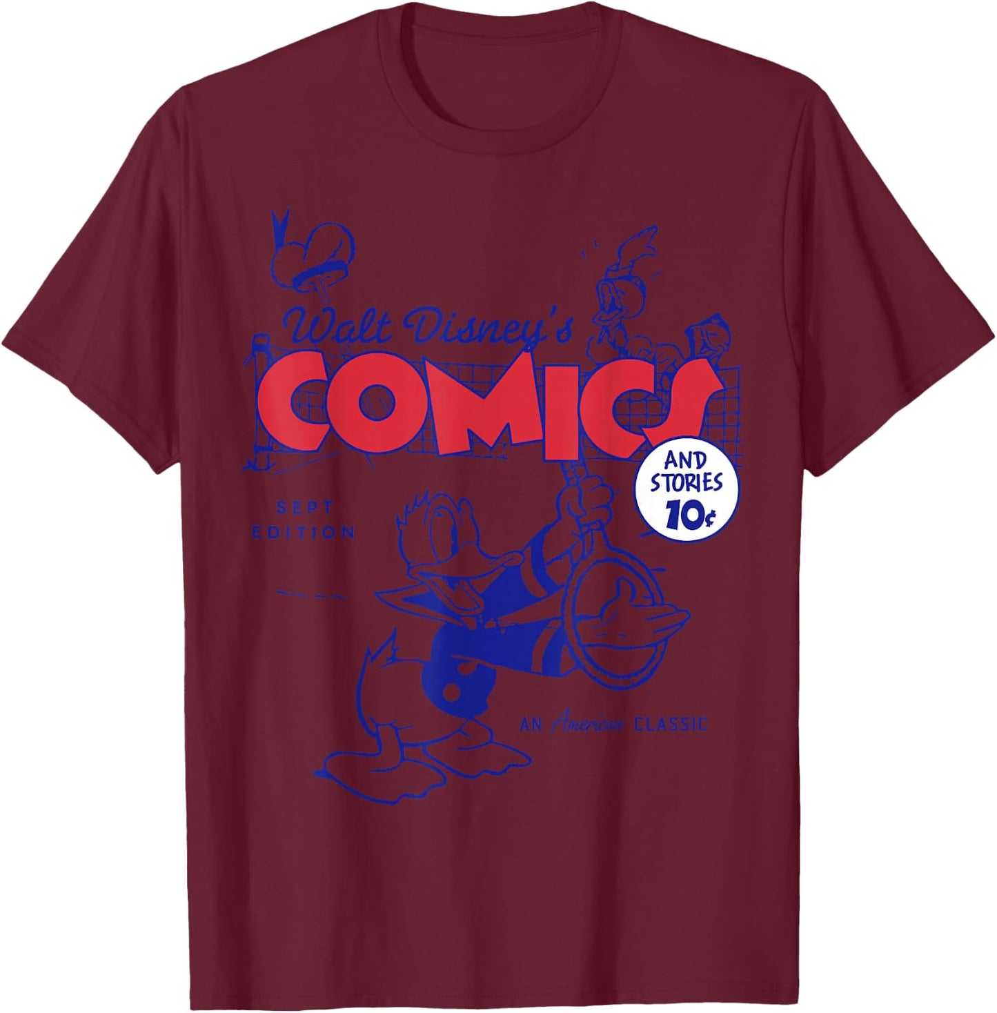 Disney Donald Duck Retro Comic Cover Hat T-Shirt - T-Shirt | Maroon