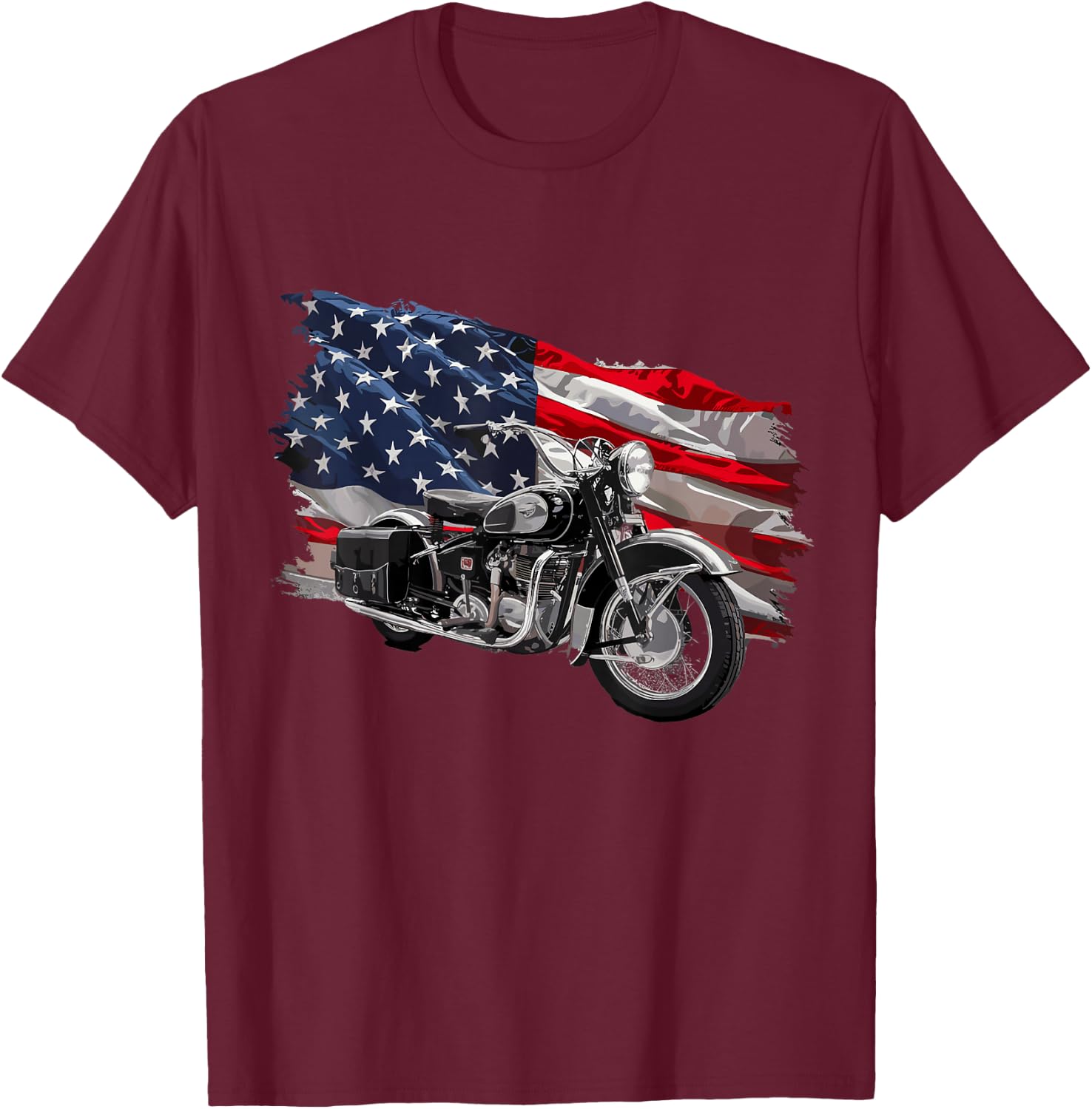 Cool Motorcycle Distressed USA American Flag Apparel T-Shirt - T-Shirt | Maroon