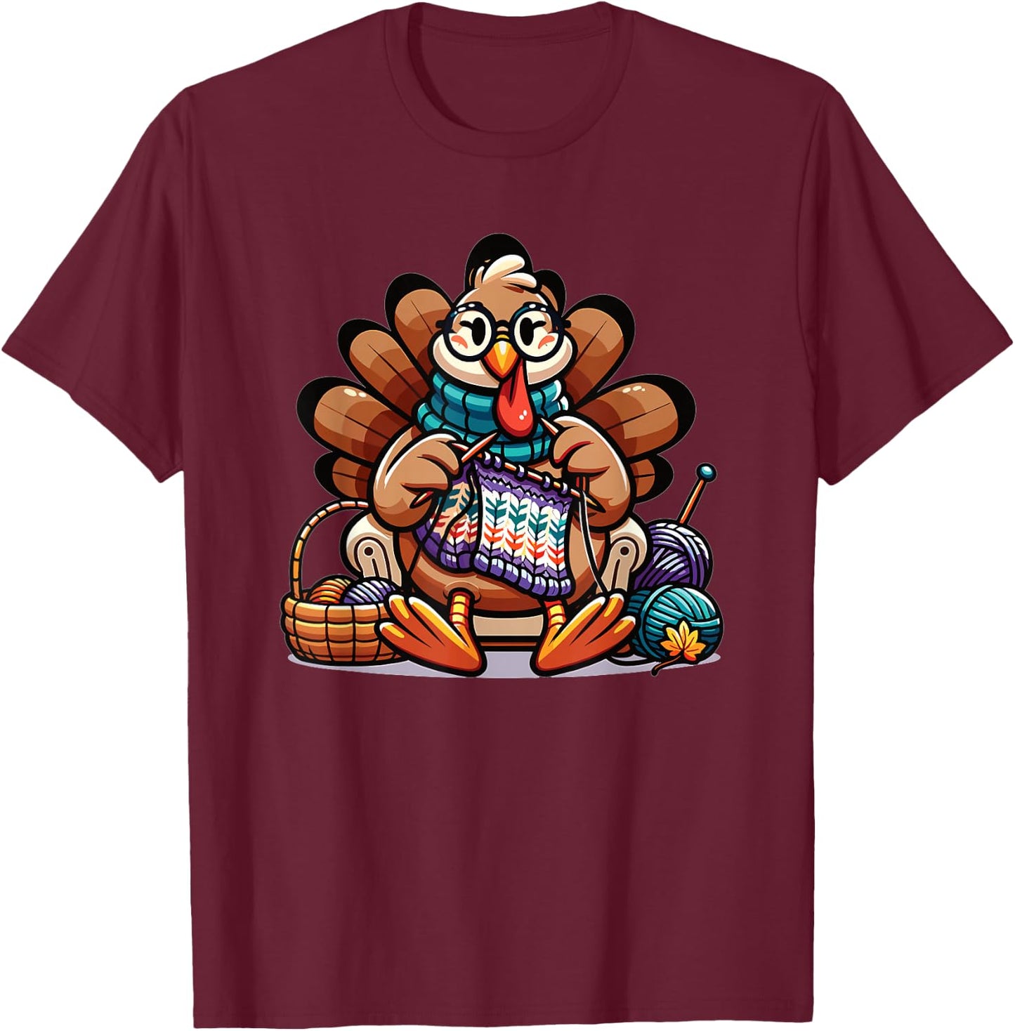 Thanksgiving Grandma Turkey Knits T-Shirt - T-Shirt | Maroon