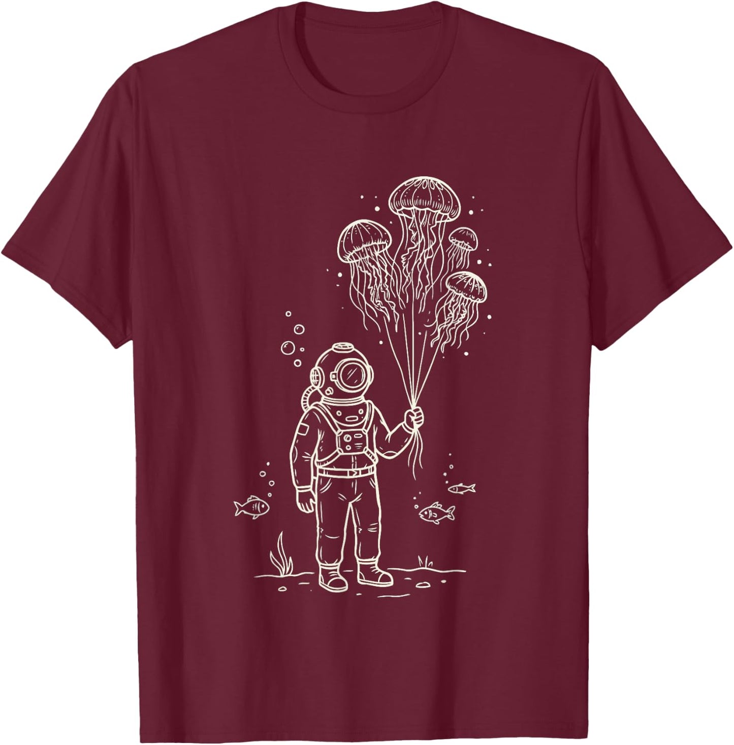 Surreal Ocean Aesthetic Deep Sea Diver T-Shirt - T-Shirt | Maroon