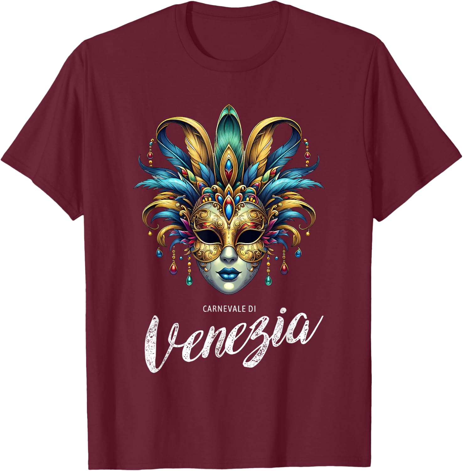 Carnevale di Venezia Traditional Mask Carnevale of Venice , Black, S T-Shirt - T-Shirt | Maroon