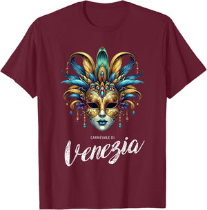 Carnevale di Venezia Traditional Mask Carnevale of Venice , Black, S T-Shirt - T-Shirt | Maroon