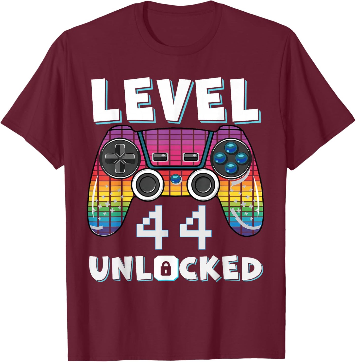 Level 44 Unlocked Funny Video Gamer 44th Birthday Gaming T-Shirt - T-Shirt | Maroon
