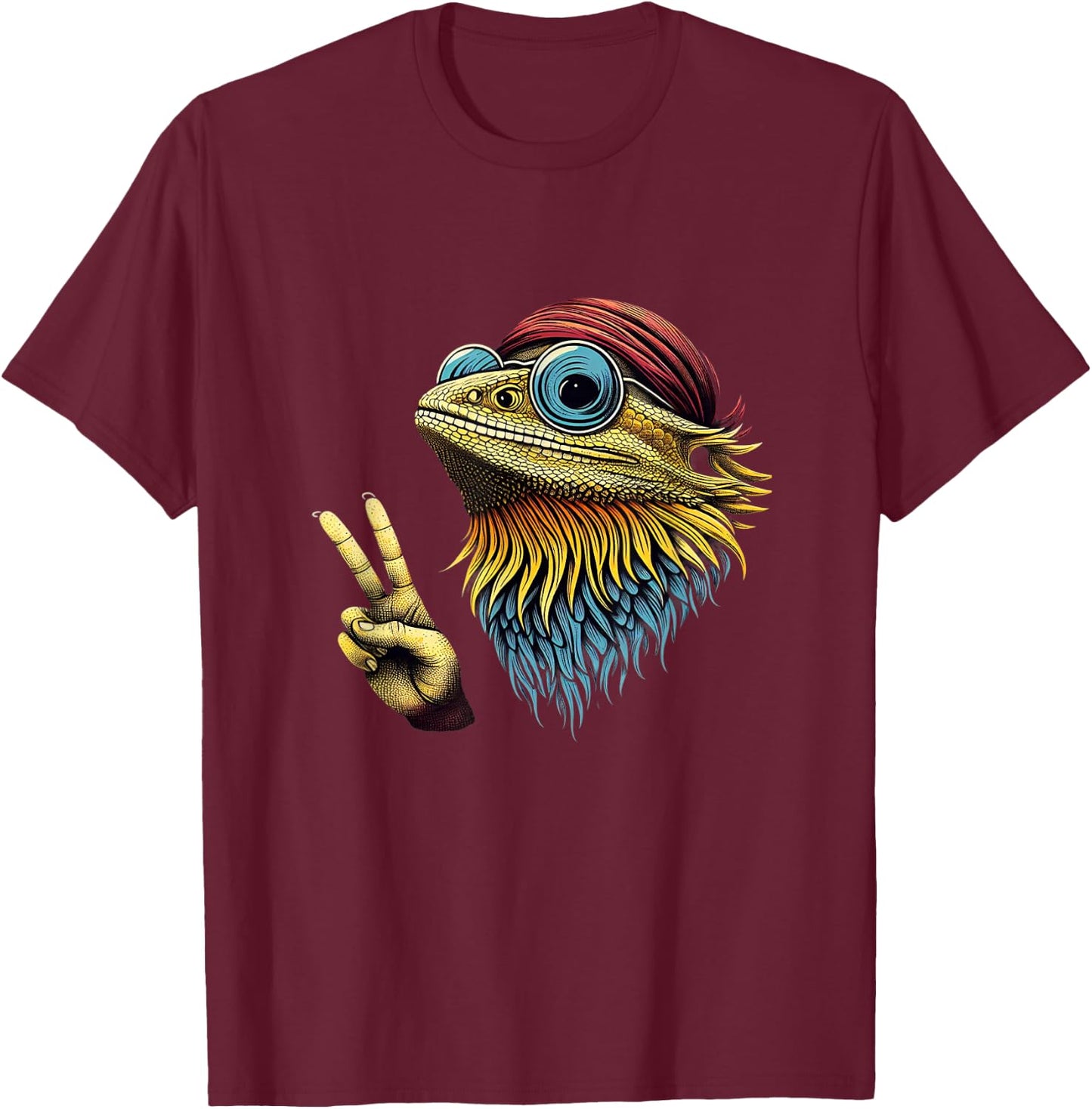 Bearded Dragons Reptile Lizard Pet Hippie Style T-Shirt - T-Shirt | Maroon