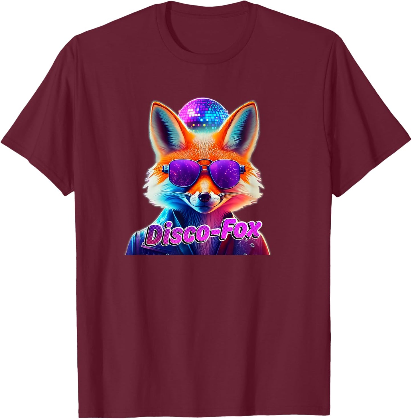 Disco-Fox 80s Funny Fox Colourful Party Funky Gift , black T-Shirt - T-Shirt | Maroon