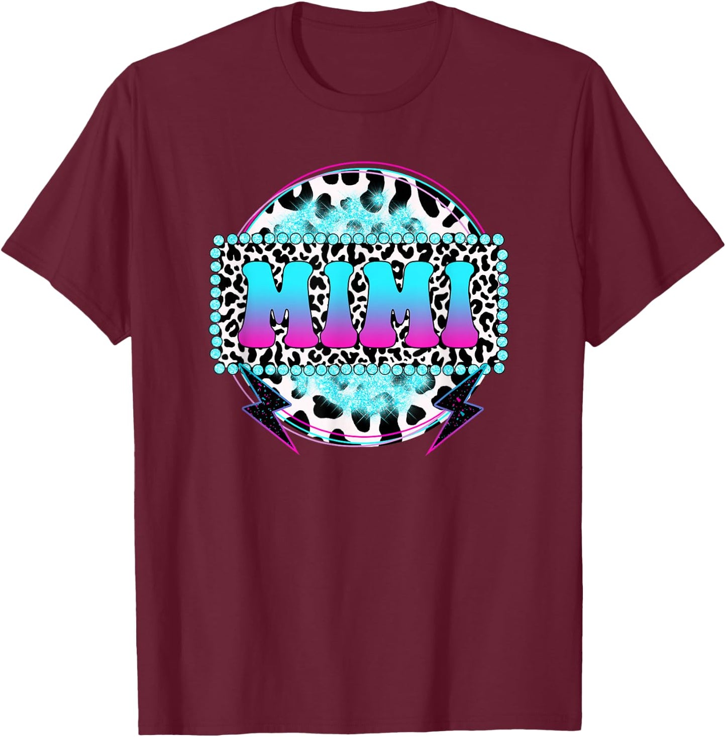 Groovy Mimi Cow Print Pattern Grandma Mother's Day T-Shirt - T-Shirt | Maroon
