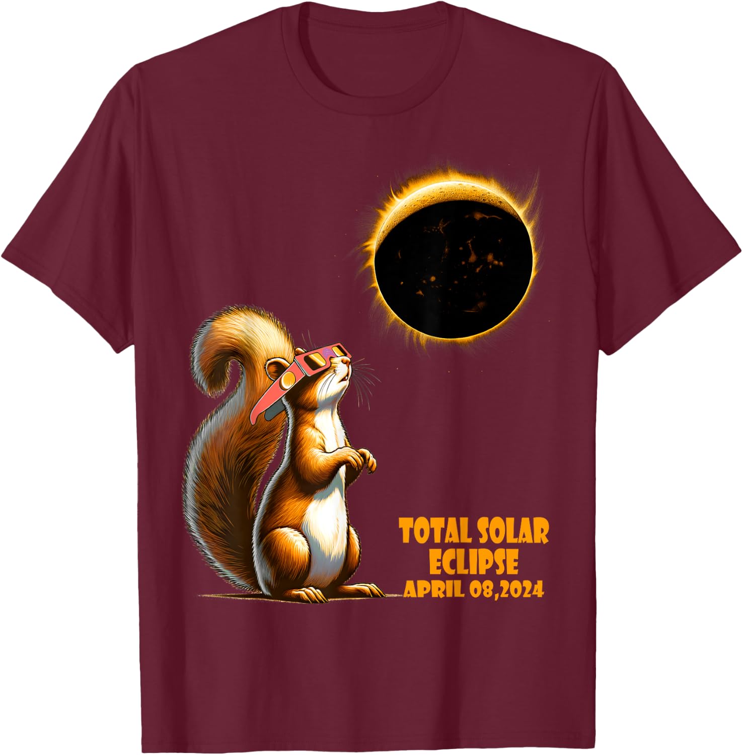 Watching Squirrel Solar Eclipse April 2024 North America T-Shirt - T-Shirt | Maroon