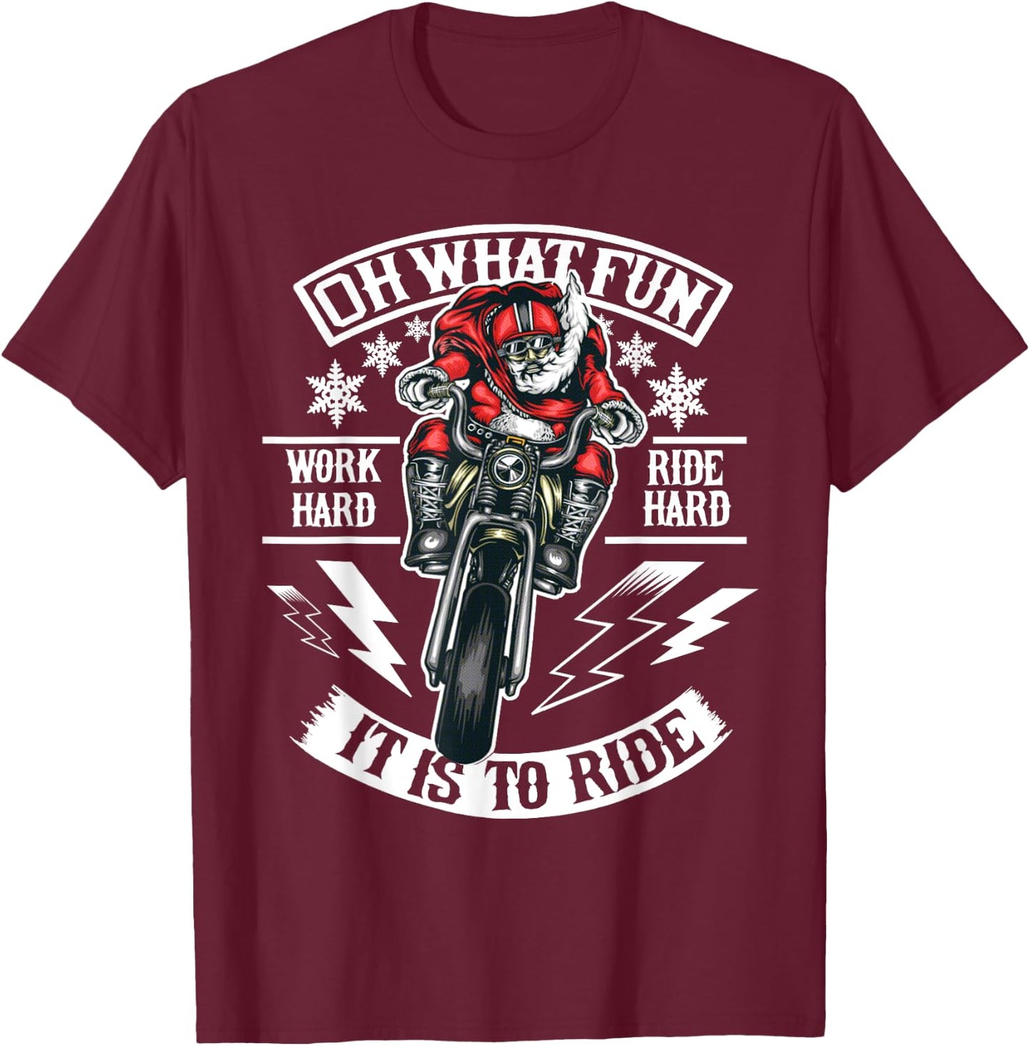 Christmas Motorcycle Santa Biker T-Shirt - T-Shirt | Maroon