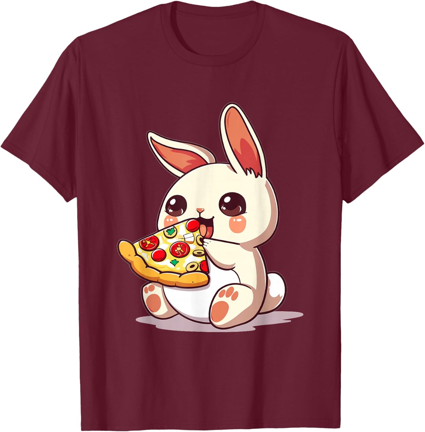 Funny Bunny Rabbit eating Pizza Graphic T-Shirt - T-Shirt | Maroon