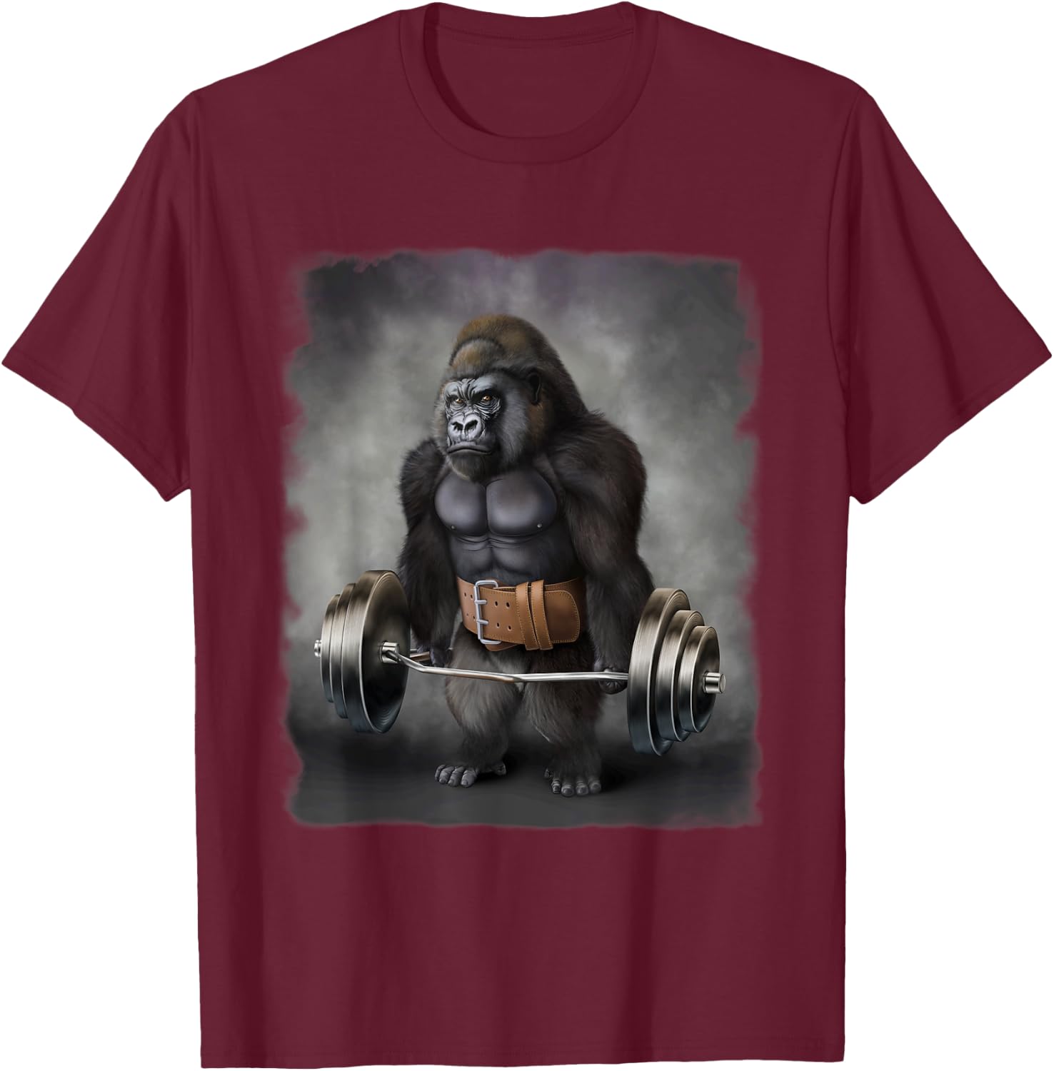 Gorilla Muscle Training with Barbell Shrug Bar Fitness Gym T-Shirt - T-Shirt | Maroon