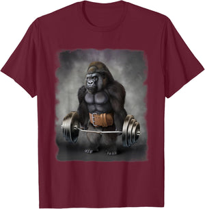 Gorilla Muscle Training with Barbell Shrug Bar Fitness Gym T-Shirt - T-Shirt | Maroon