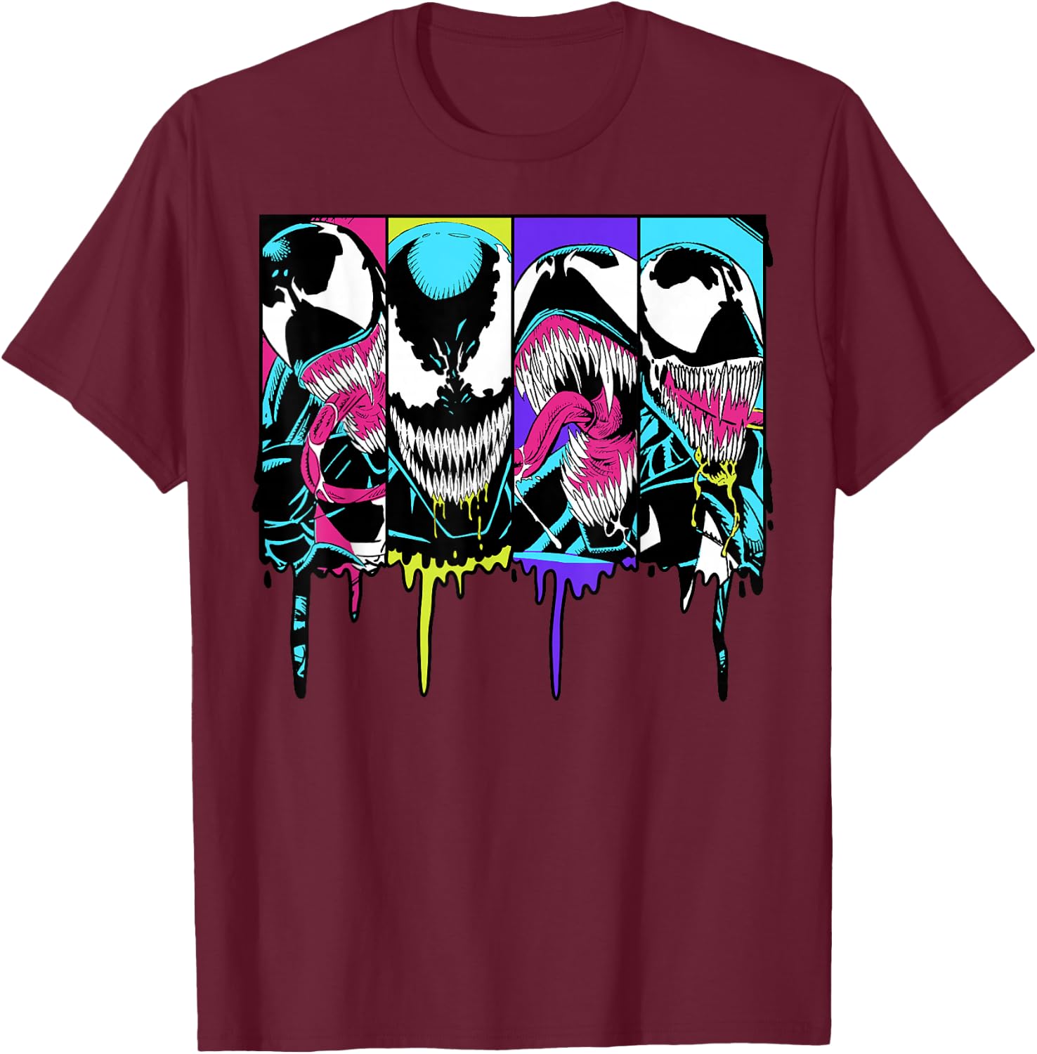 Marvel Venom Colorful Dripping Comic Panel Small T-Shirt - T-Shirt | Maroon