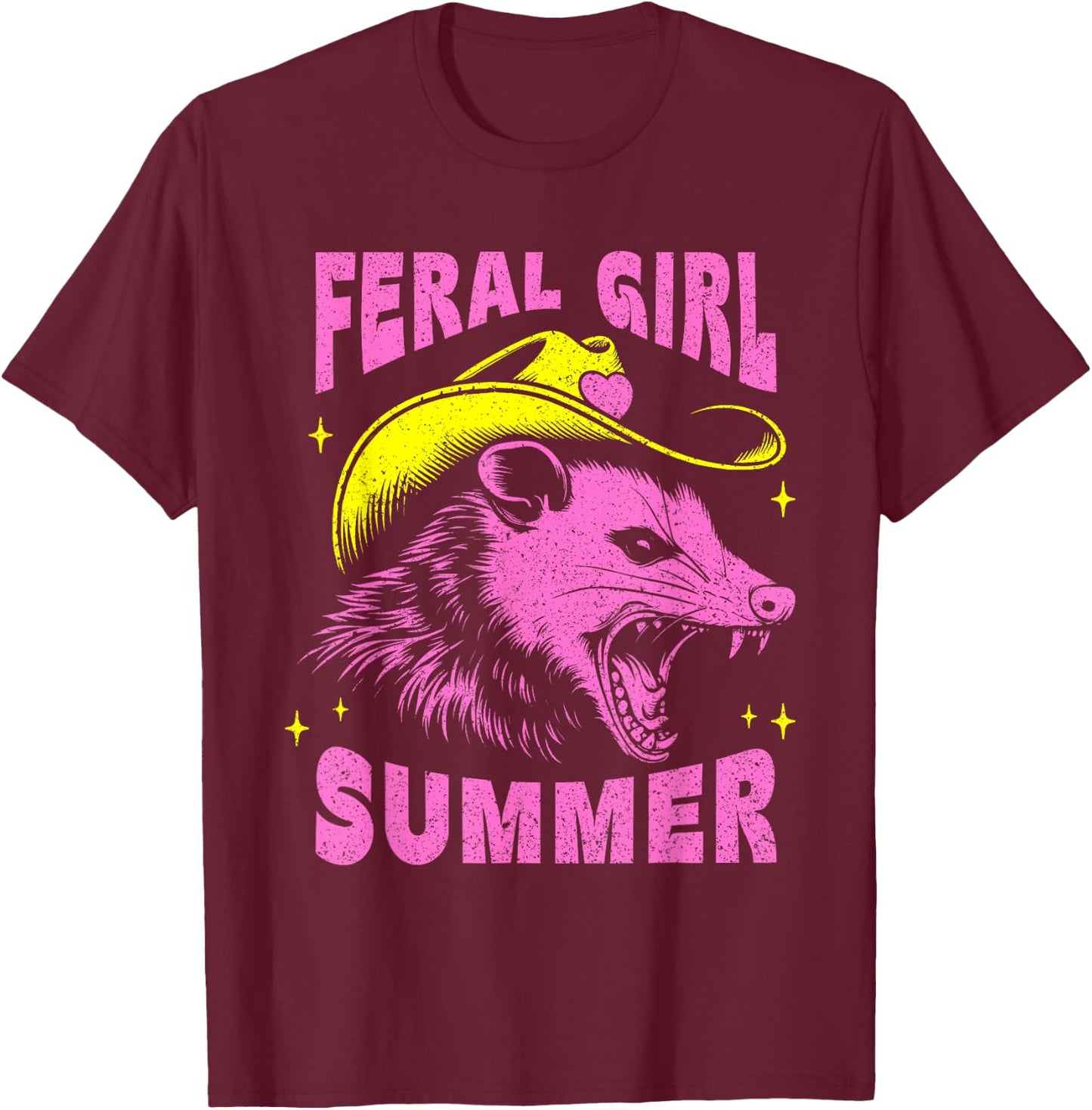 Feral Girl Summer Opossum Vintage T-Shirt - T-Shirt | Maroon