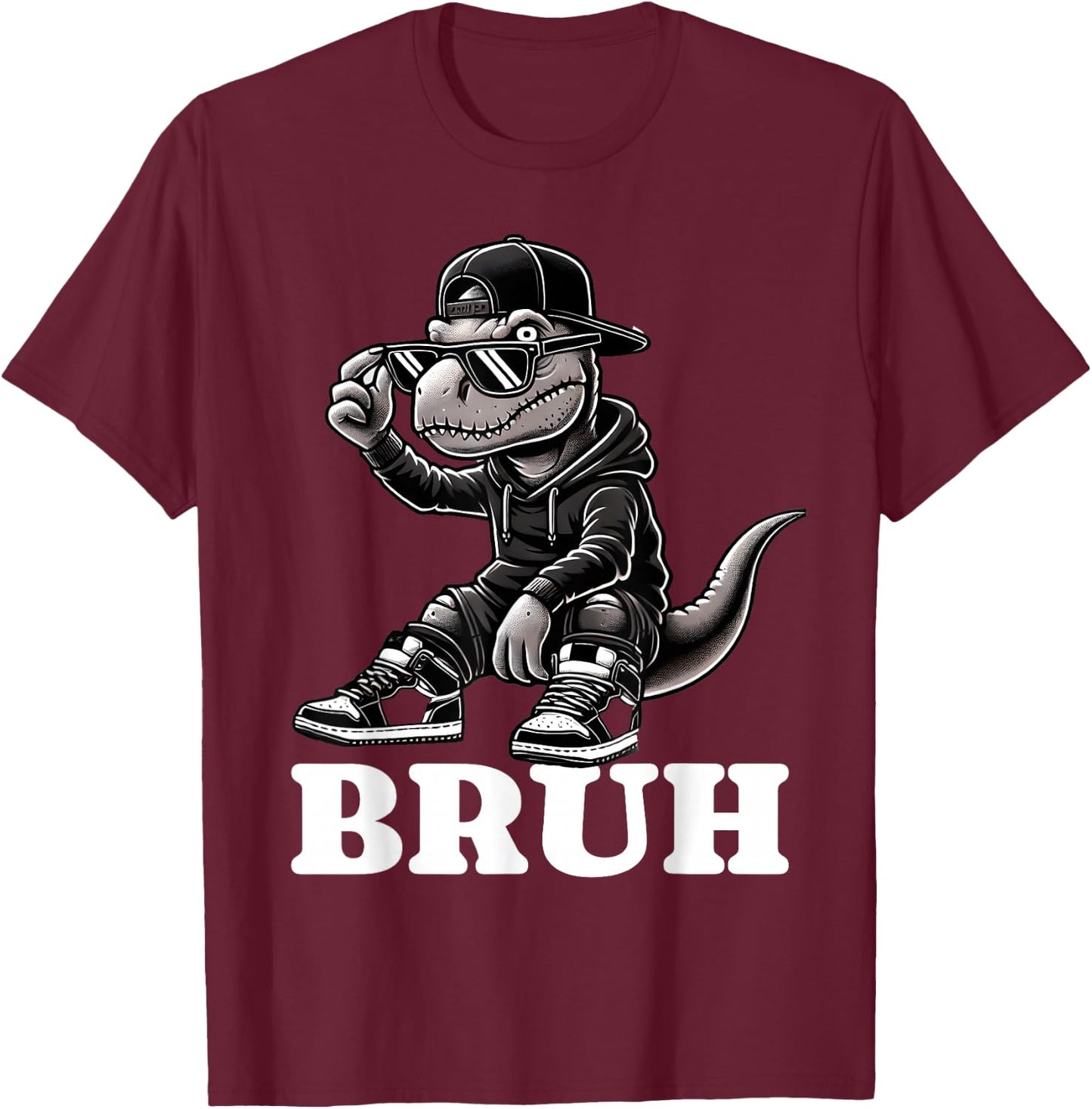Hip Hop T Rex Dinosaur Bruh Funny Boys Teens Saying Humor T-Shirt - T-Shirt | Maroon