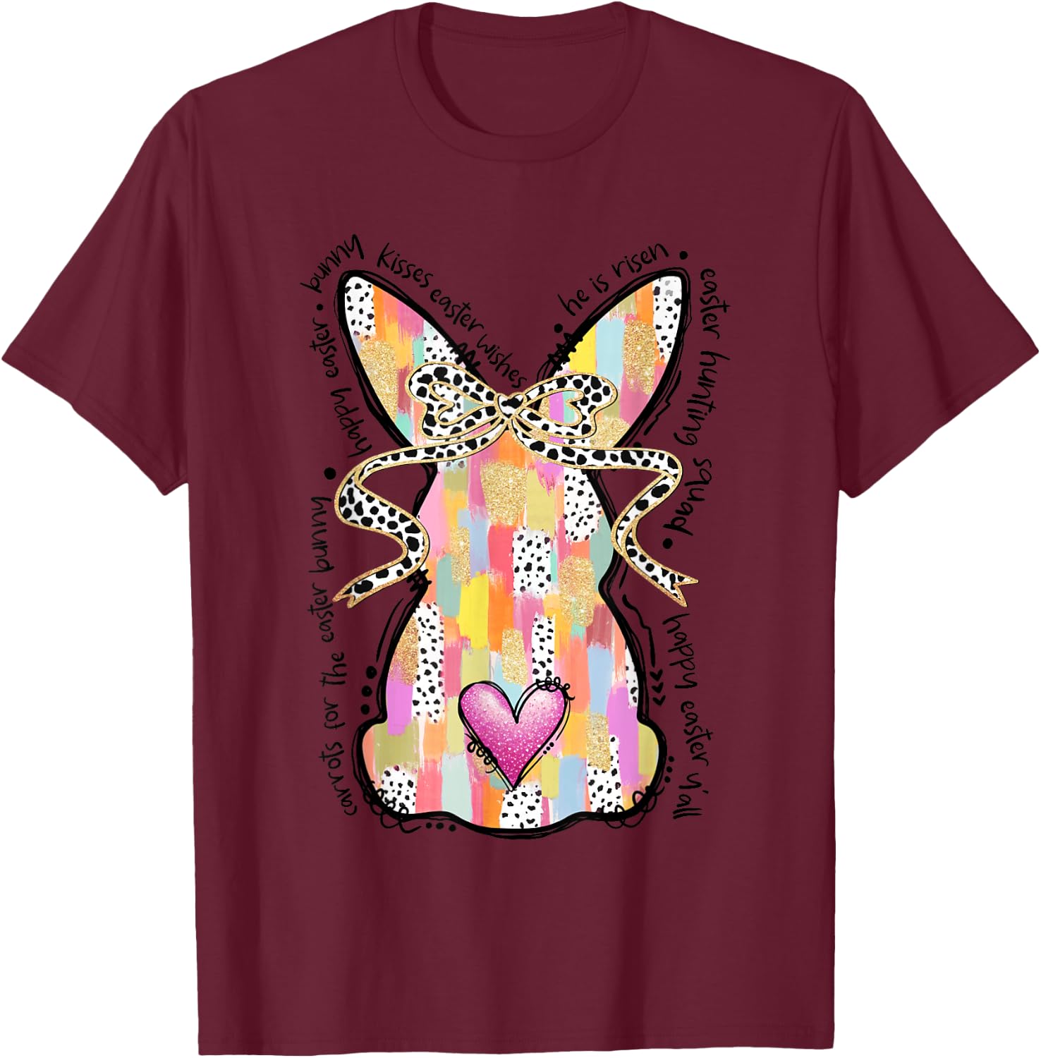 Happy Easter Bunny Coquette Bow Brushstroke Easter Girl Kids T-Shirt - T-Shirt | Maroon