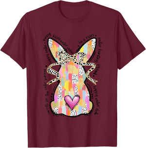 Happy Easter Bunny Coquette Bow Brushstroke Easter Girl Kids T-Shirt - T-Shirt | Maroon