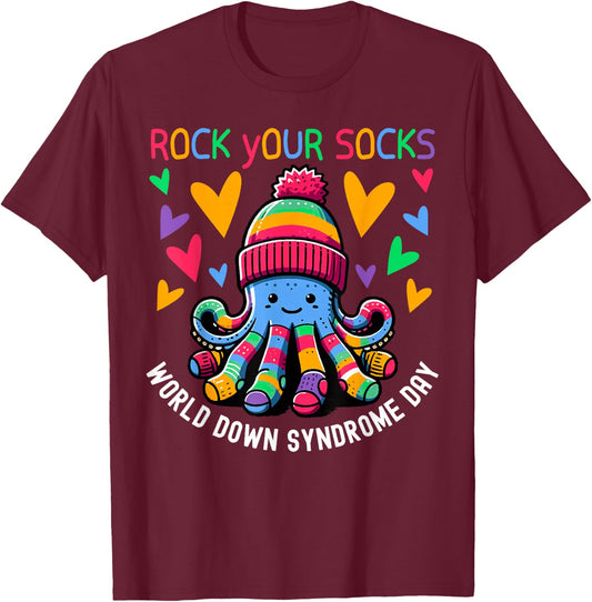 Rock Your Socks Down Syndrome Awareness Day Octopus WDSD T-Shirt - T-Shirt | Maroon