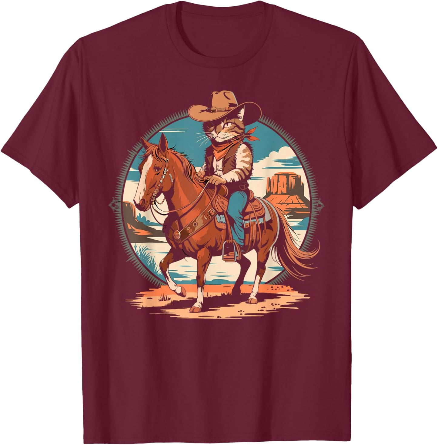 Cowboy Cat Horse Rider Western Texas Meowdy Funny Cats Lover T-Shirt - T-Shirt | Maroon