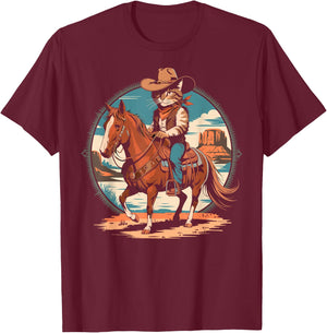 Cowboy Cat Horse Rider Western Texas Meowdy Funny Cats Lover T-Shirt - T-Shirt | Maroon