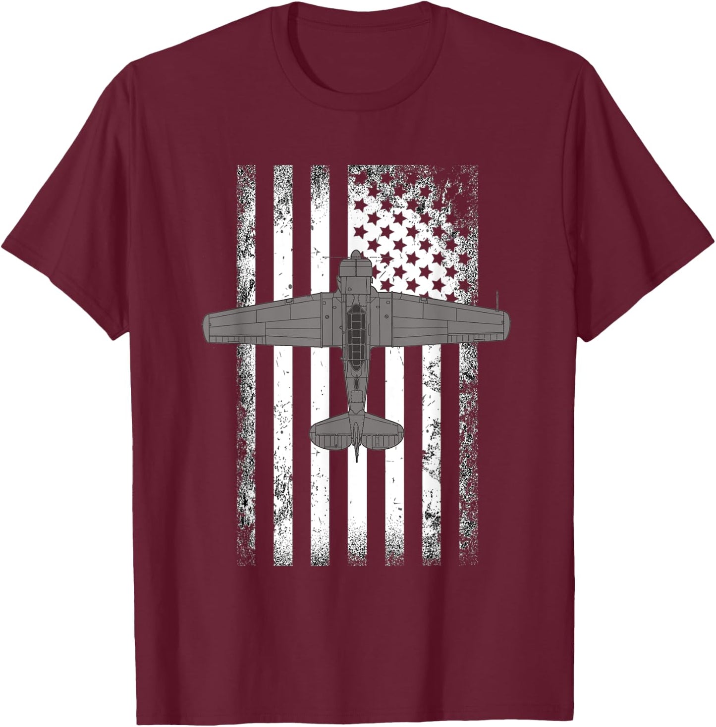 T-6 Texan WWII American Flag Plane Men T-Shirt - T-Shirt | Maroon