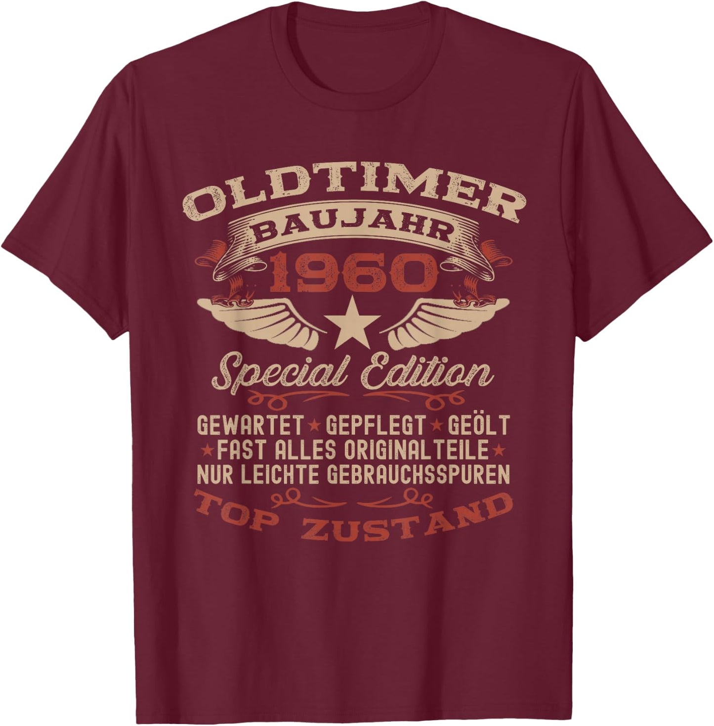 Geschenk zum 66. Geburtstag Jahrgang 1960 Oldtimer lustiges T-Shirt - T-Shirt | Maroon