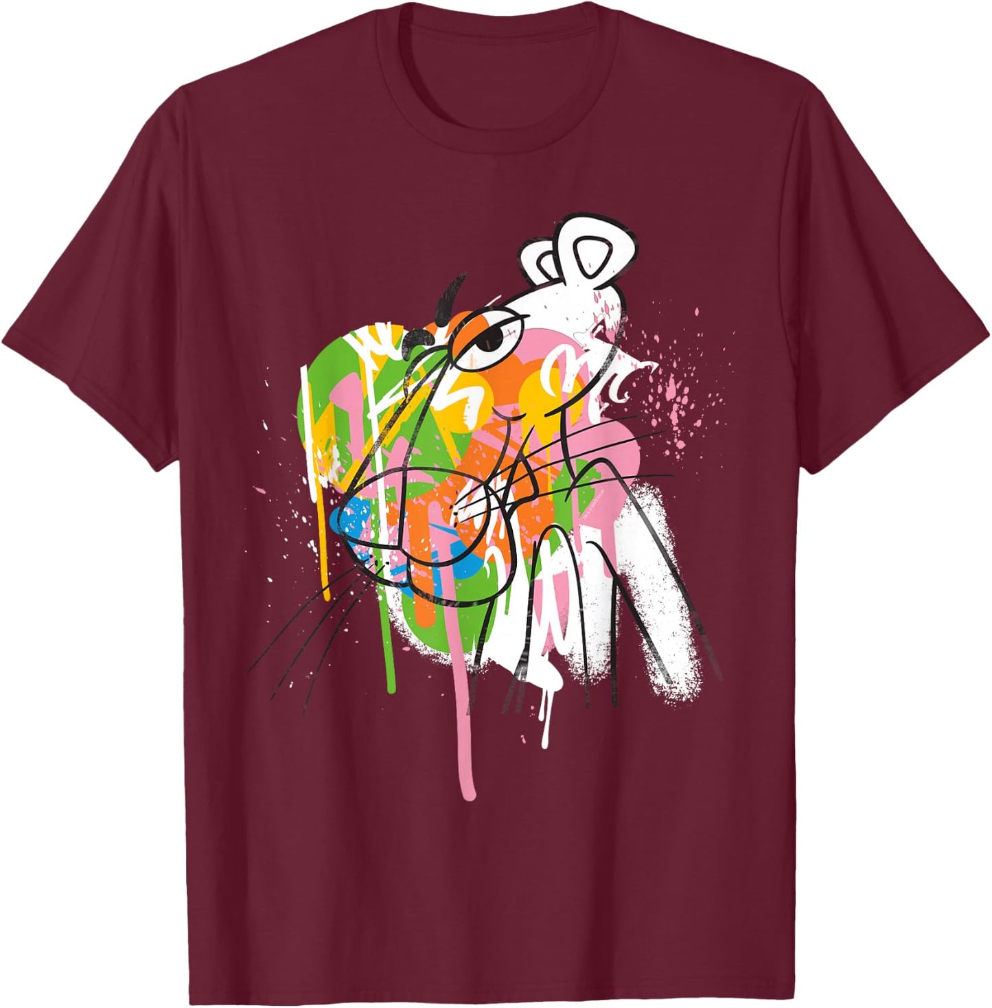 Pink Panther Graffiti Black Line Art T-Shirt - T-Shirt | Maroon