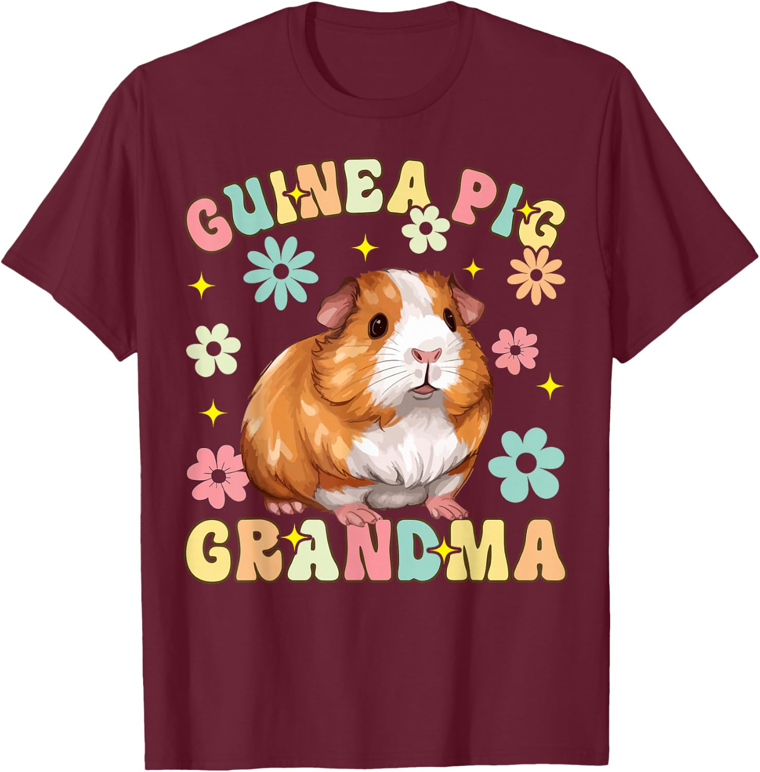 Guinea Pig Grandma Groovy Guinea Pig T-Shirt - T-Shirt | Maroon