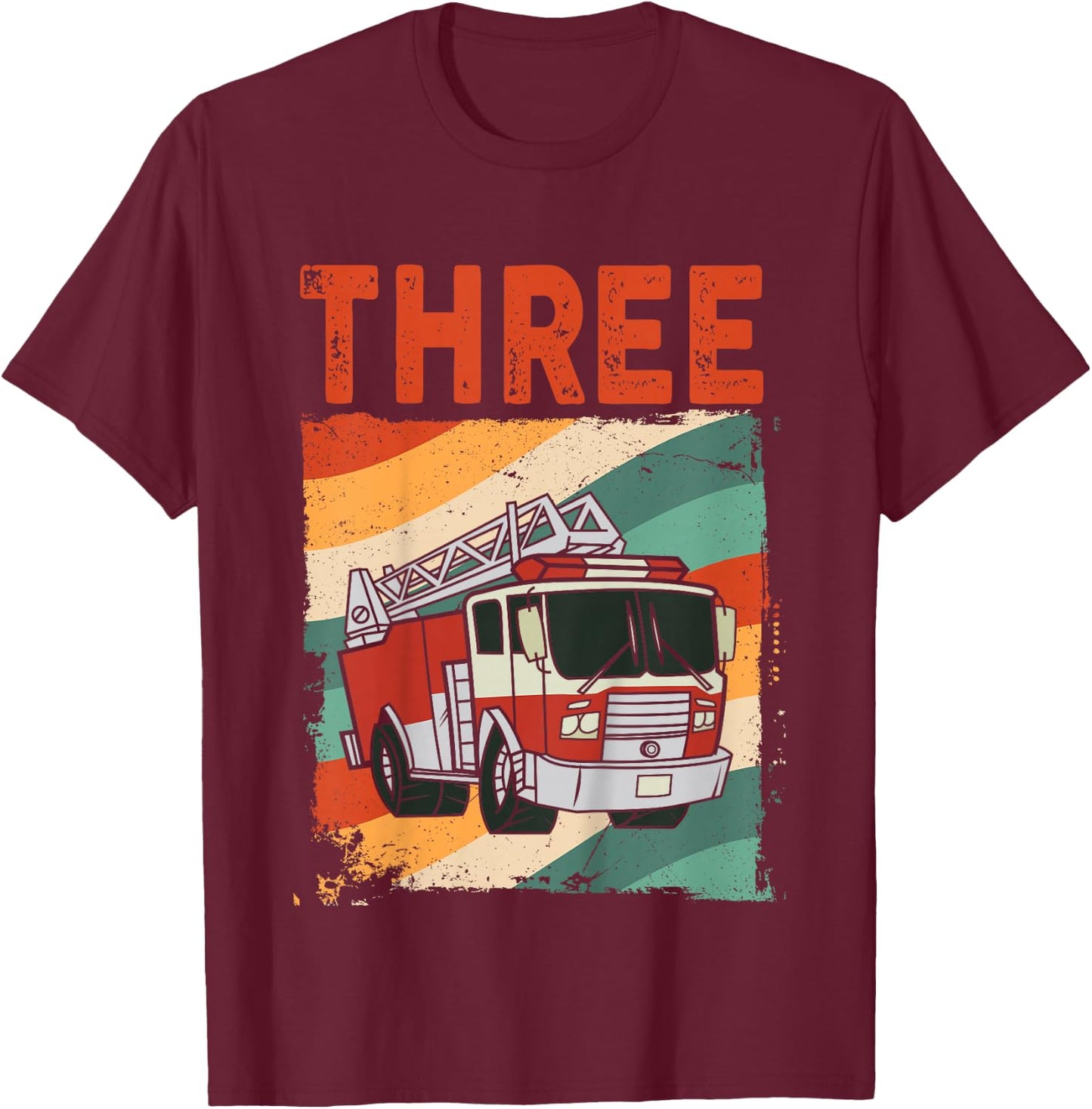 3 Year Old Shirt 3rd Birthday Boy Firefighter Fire Truck T-Shirt - T-Shirt | Maroon