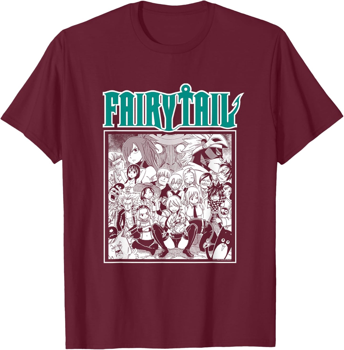 Fairy Tail Manga Black and White Group Shot Anime T-Shirt - T-Shirt | Maroon