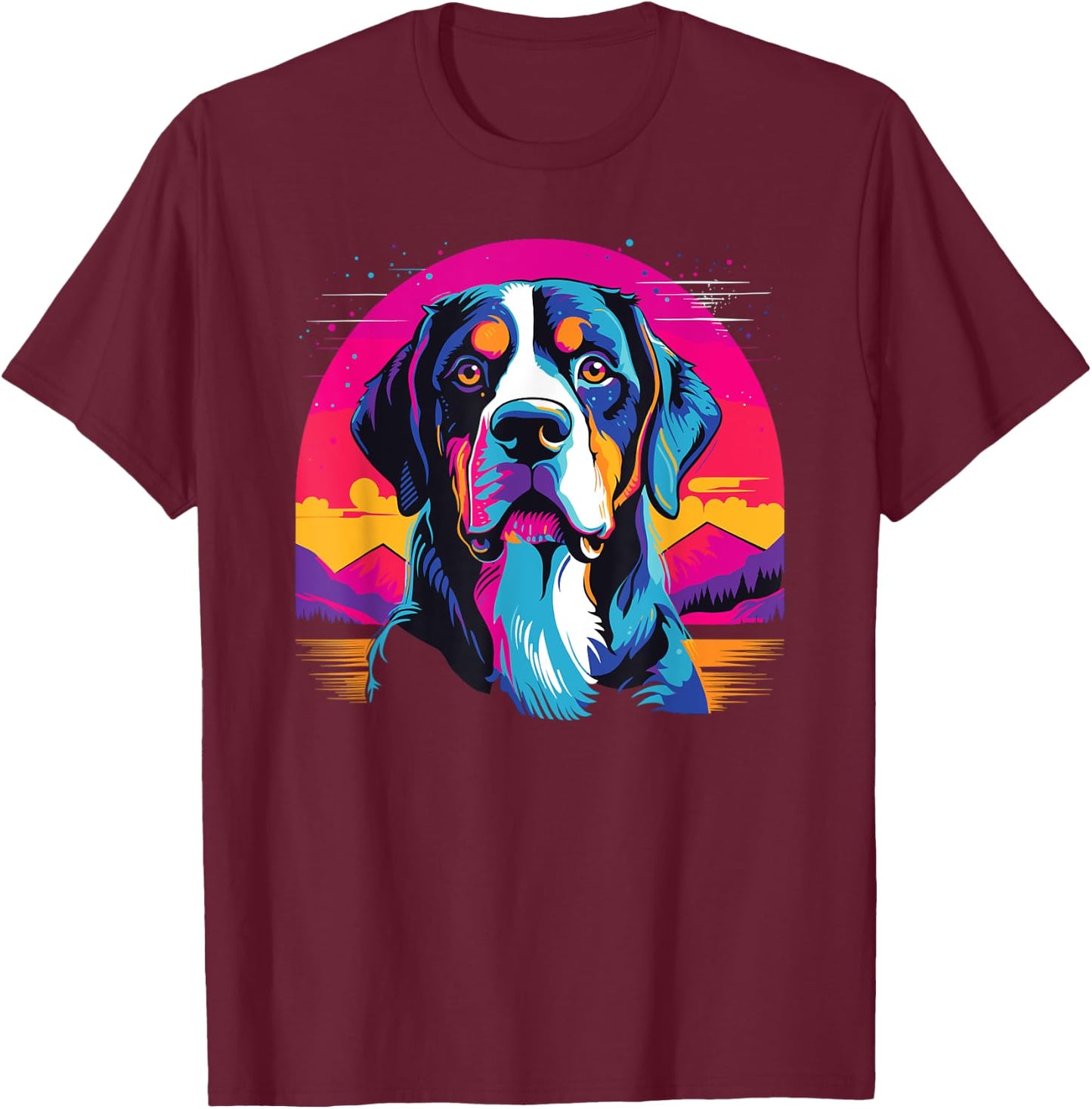 Watercolor Colorful Greater Swiss Mountain Dog Women Kids T-Shirt - T-Shirt | Maroon