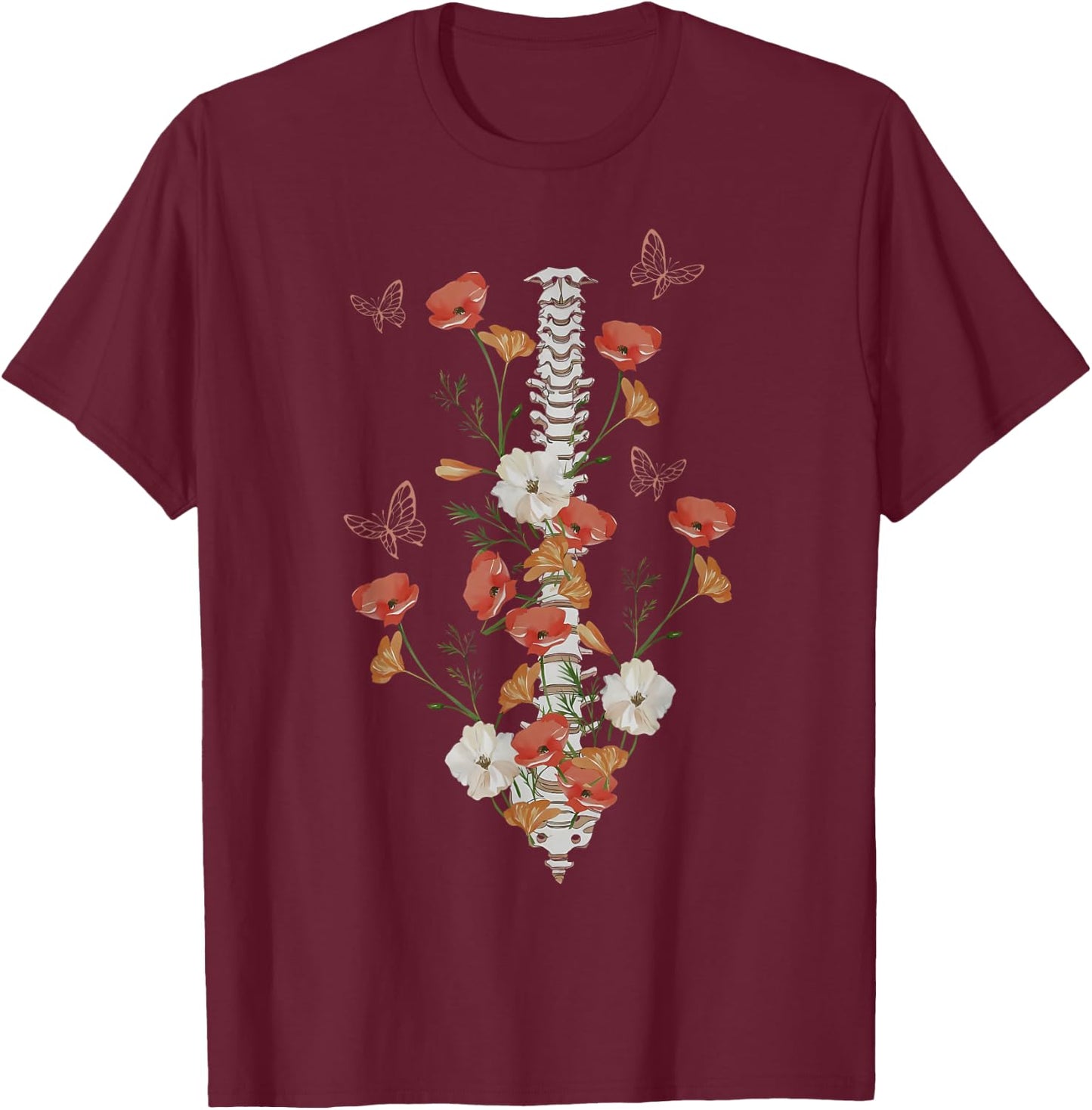 Wildflower Spine Surgeon Chiropractor Radiology Xray Tech T-Shirt - T-Shirt | Maroon