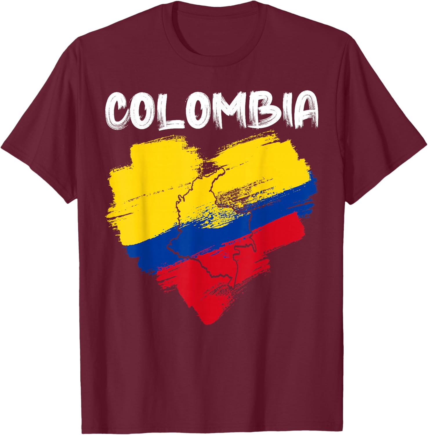 Colombia Pride Hispanic Heritage Month Colombian Flag Heart T-Shirt - T-Shirt | Maroon