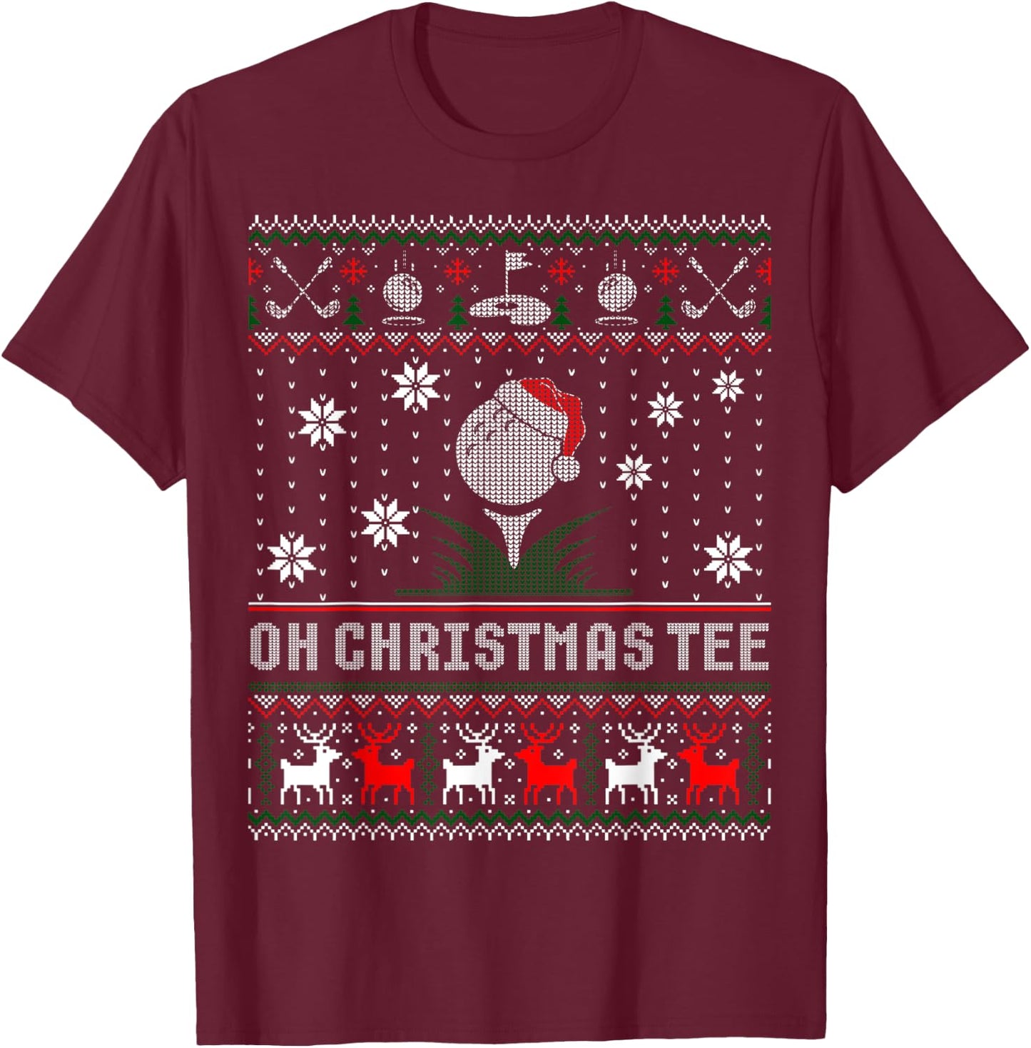 Golf Christmas Golfer Oh Christmas Ugly Sweater T-Shirt - T-Shirt | Maroon