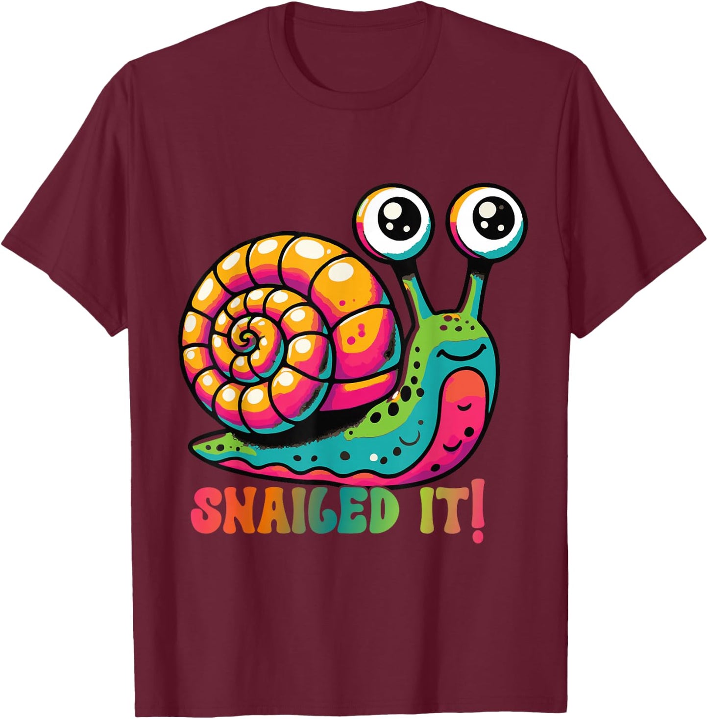 Funny Snail Snailed It! Kids Men Women - Black, Small - Short Sleeve - Modern, Cartoon, Animal Theme T-Shirt - T-Shirt | Maroon