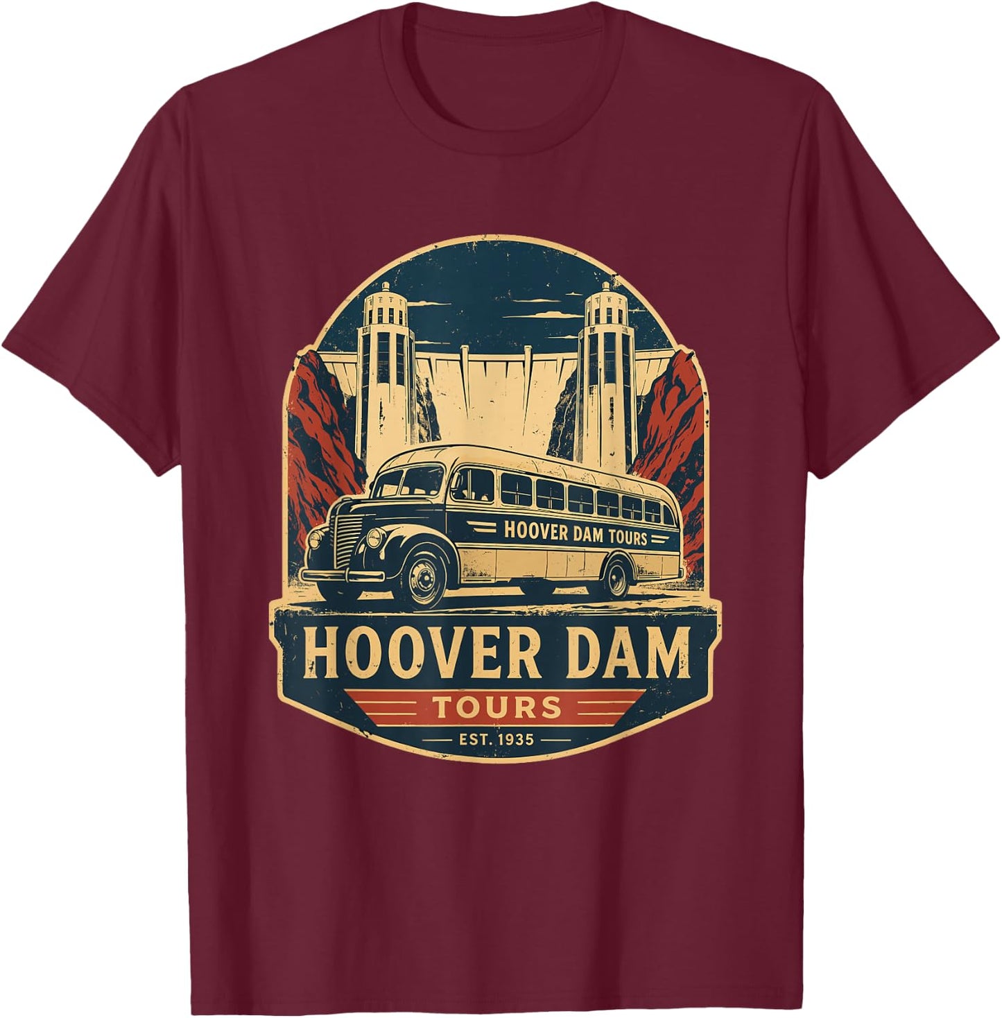 Hoover Dam Vintage Tours Bus T-Shirt - T-Shirt | Maroon