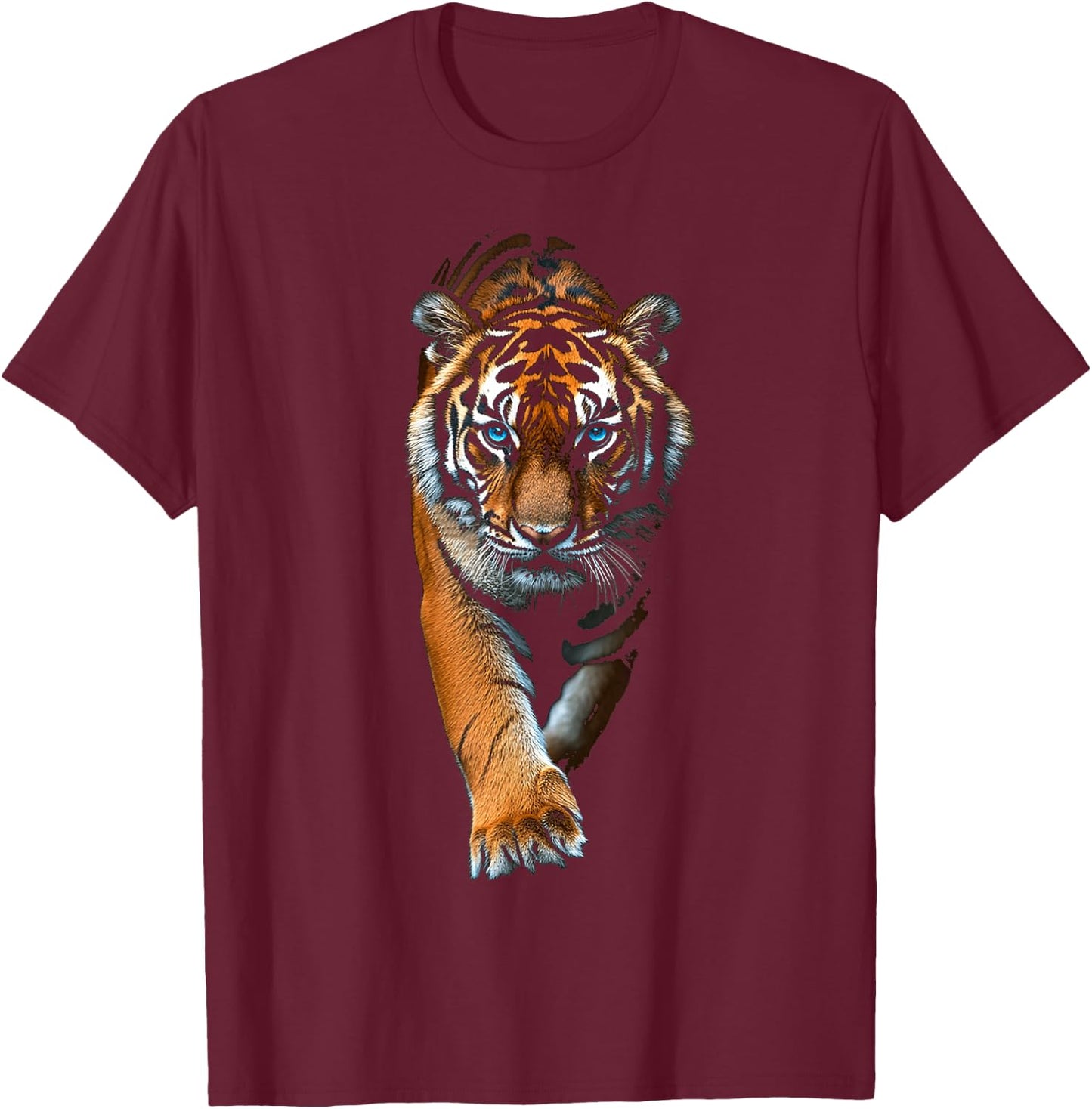 Tiger Animal Graphic Blue Eyes Illustration Tiger , black T-Shirt - T-Shirt | Maroon