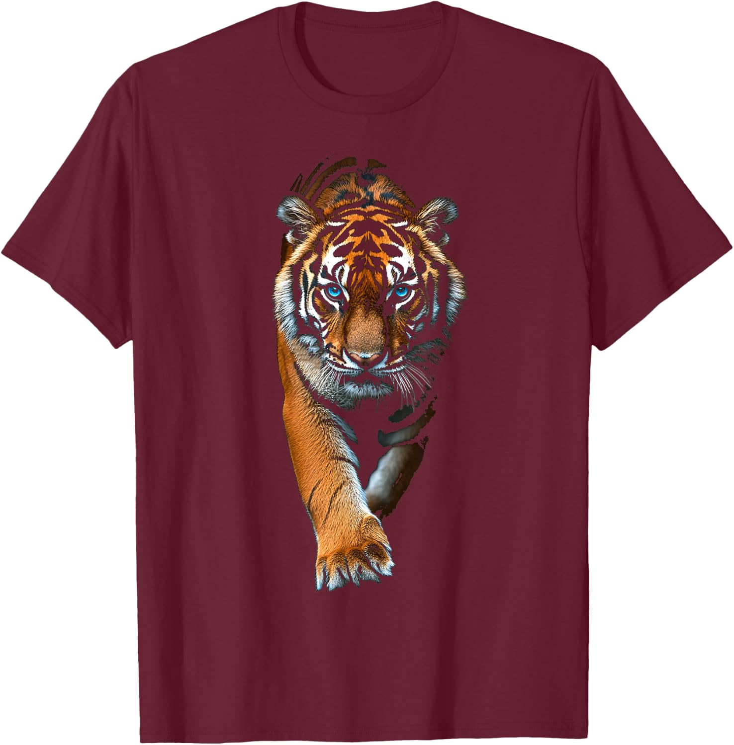 Tiger Animal Graphic Blue Eyes Illustration Tiger , black T-Shirt - T-Shirt | Maroon